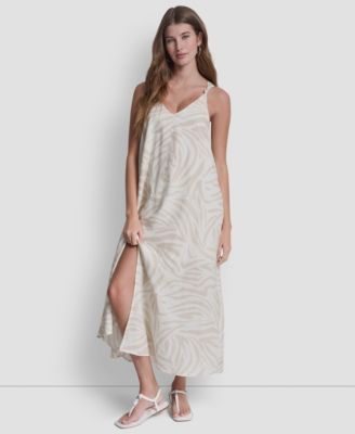 Women's Linen-Blend Knotted Strap V-Neck A-Line Dress