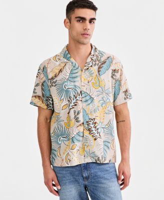Men's Reed Linen Blend Printed Short-Sleeve Camp Shirt