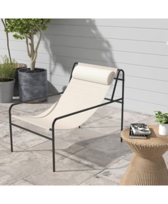 2 Pieces Patio Sling Chair Modern Accent Chair w/ Removable Headrest and Sturdy Metal Frame