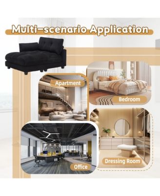 Deep Seat Corduroy Sleeper Chaise Lounge, Sofa Bed with USB Charging, Cup Holders, Side Storage Pockets and Pillow for Living Room