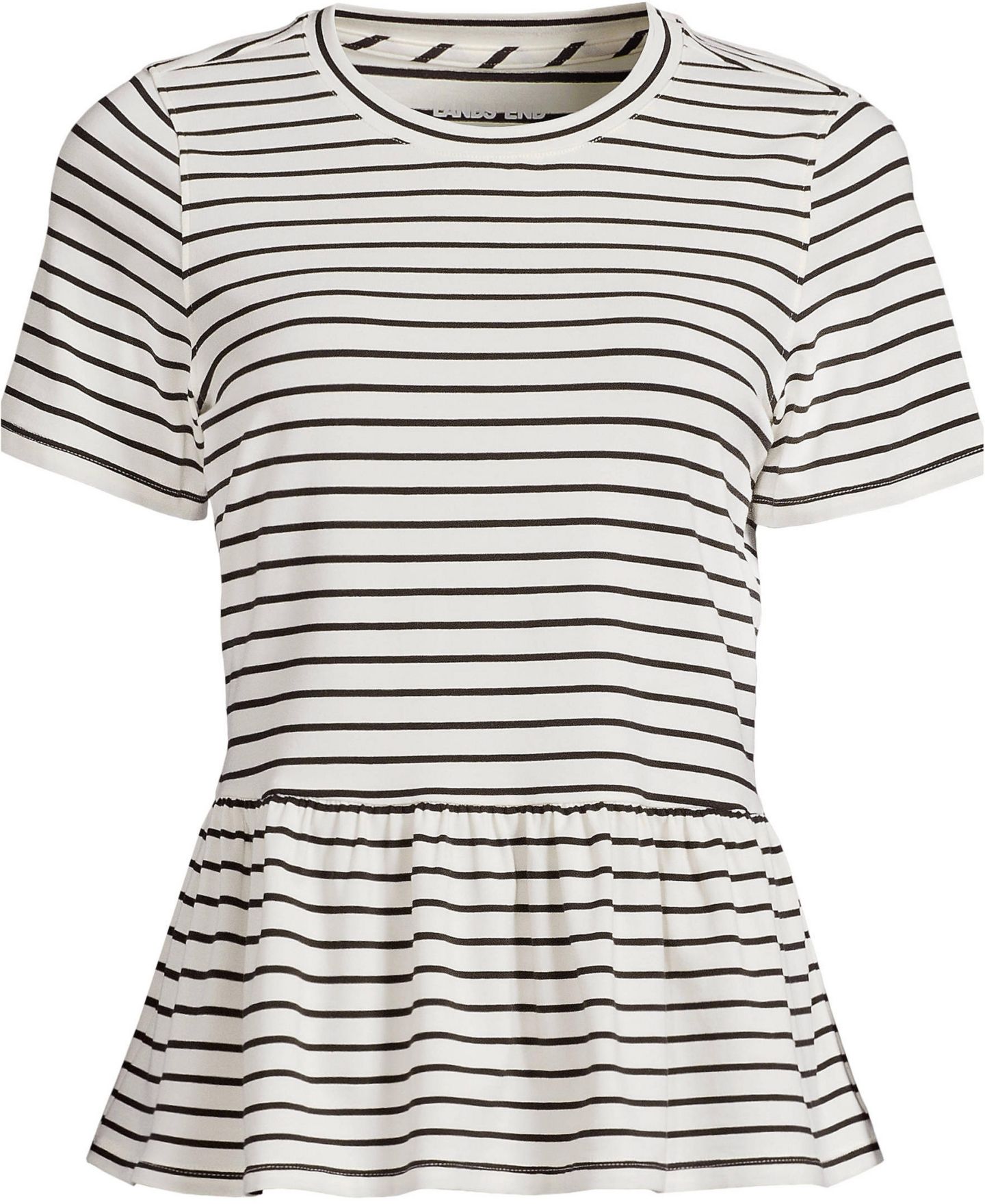 Женская футболка Lands' End Short Sleeve Lightweight Jersey Crew Neck Peplum, цвет: Слоновая кость / Чёрный — фото 3