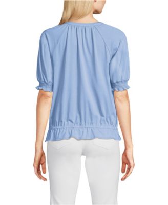 Women's Elbow Sleeve Lightweight Jersey Gathered Adjustable Hem Blouse