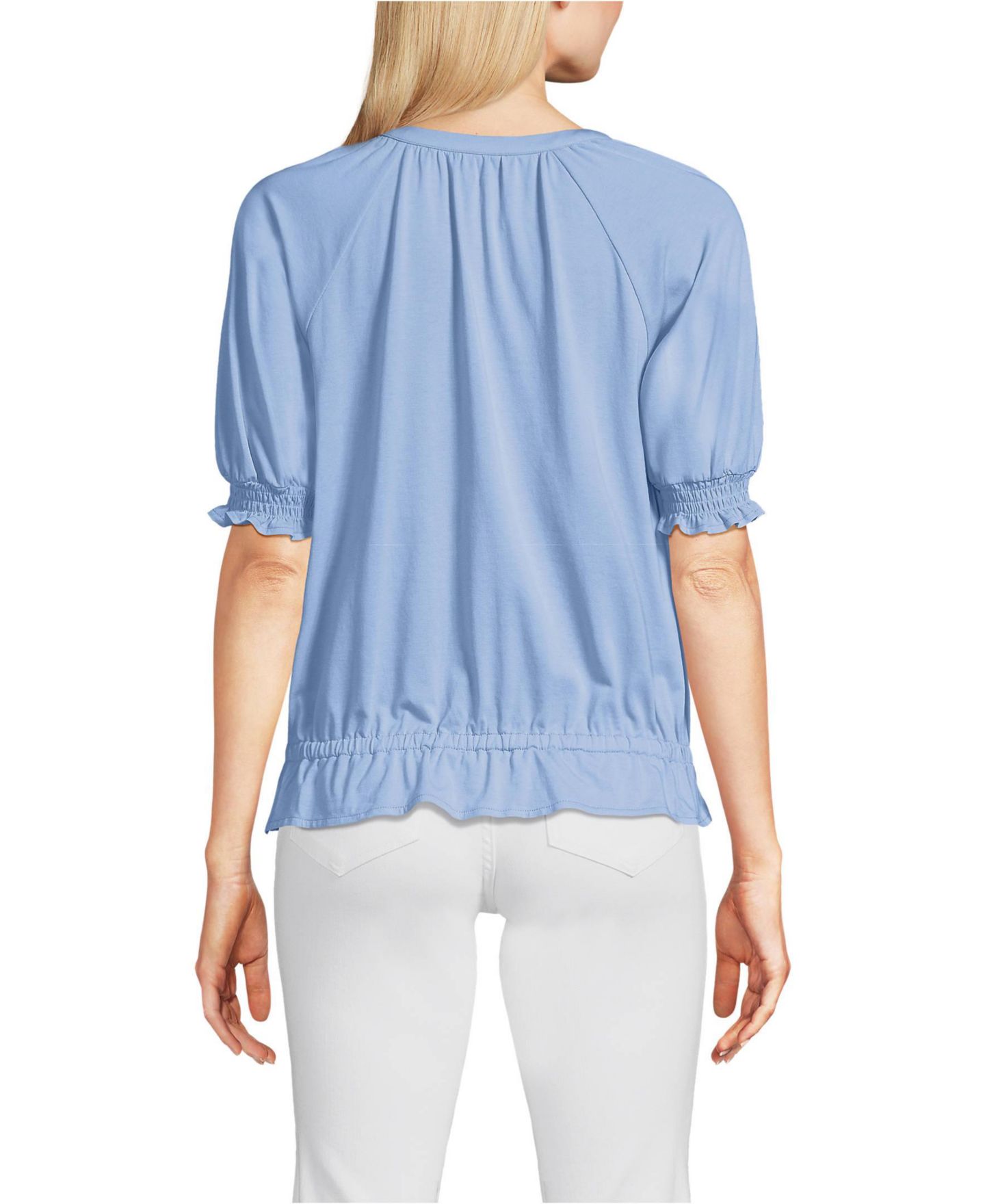 Женская блузка Lands' End Elbow Sleeve Lightweight Jersey Gathered Adjustable Hem, цвет: Светлый морской синий — фото 2
