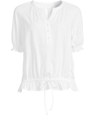 Women's Elbow Sleeve Lightweight Jersey Gathered Adjustable Hem Blouse