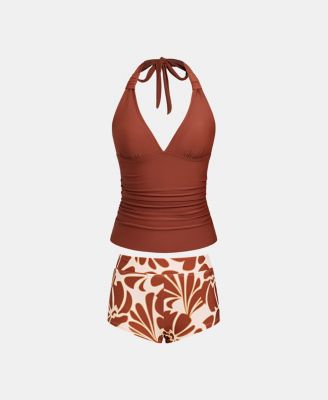 Women's Halter V Neck Adjustable Straps Shorts Tankini Sets