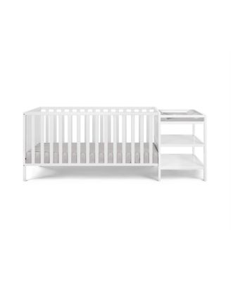 3 in 1 Convertible Crib and Changing Table Combo White Solid Wood with Storage Shelves