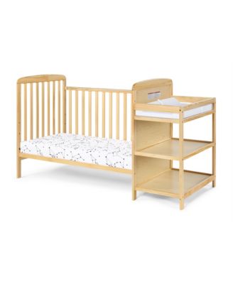 2 in 1 Crib and Changing Table Combo Natural Solid Wood Converts to Toddler Bed