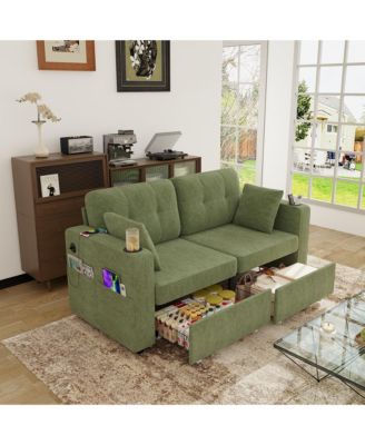 Stylish Chenille Loveseat Sofa, 67 Inch 2-Seater Couch with Storage, USB Charging and Cup Holders for Apartment and Living Room