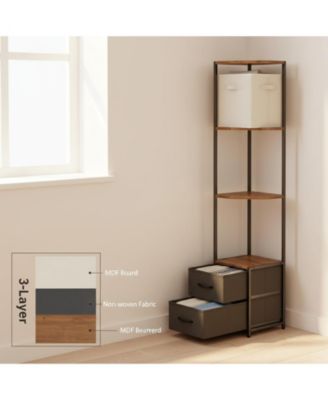 63.4'' Tall 6-Tier Corner Shelf Stand with Storage Fabric Drawers Freestanding for Living Room Bedroom Kitchen Bathroom