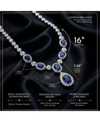 Sterling Silver White Gold Plated CZ Statement Teardrop Necklace