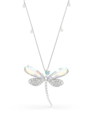 Ariana Grande x Pendant and Brooch, Crystal Pearl, Mixed Cuts, Dragonfly, White, Rhodium Plated
