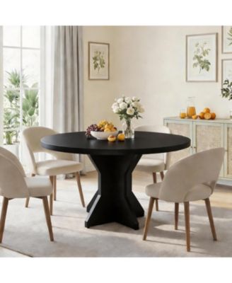 Round Dining Table, 47" Kitchen Table for 4-6 People, Circle Tables with Sturdy Pedestal Base, Space Saving Dinning Room Furniture