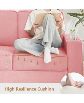 Modern 3-Seater Sofa Couch, 83.86" Snowfleece Fabric Sofa, Comfy Compressed Couch with 2 Cup Holders for Living Room, Office