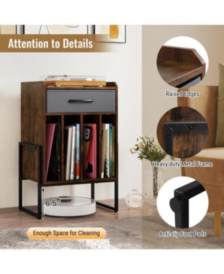 Record Player Stand with Drawer and Record Holder-Rustic