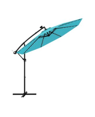 10 ft Solar LED Offset Umbrella with Lights and Cross Base