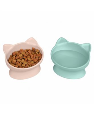 Elevated Cat Food Water Bowls Set of 2 Whisker Friendly Raised Pedestal Dishwasher Safe 6.5 Oz