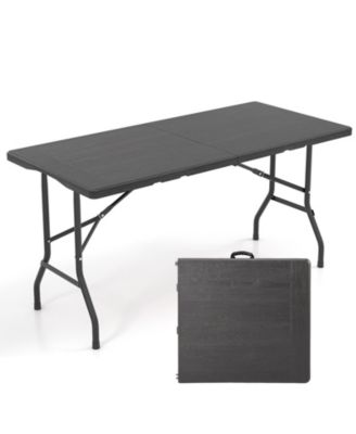 5 ft Folding Picnic Table with Wood Grain HDPE Top and Non Slip Pads