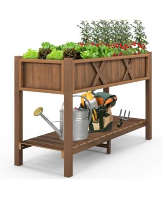 Poly Wood Elevated Planter Box with Legs Shelf and Drainage
