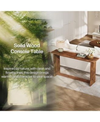 Solid Wood Media Console, 63" Rustic Distressed Walnut Entryway Table, Farmhouse Sofa Table for Living Room, Hallway, Foyer