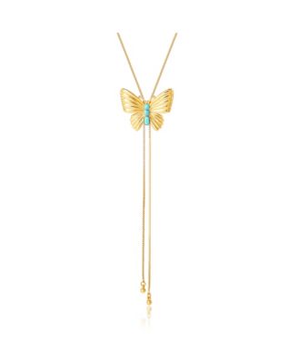 Gold-Tone Butterfly Y-Lariat Necklace with Crystal