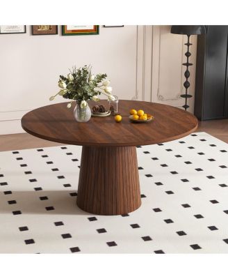 47" Round Kitchen Table for 4 Walnut Modern Farmhouse Pedestal Base