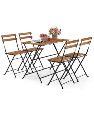 5 Piece Patio Acacia Wood Dining Set with Four Folding Chairs
