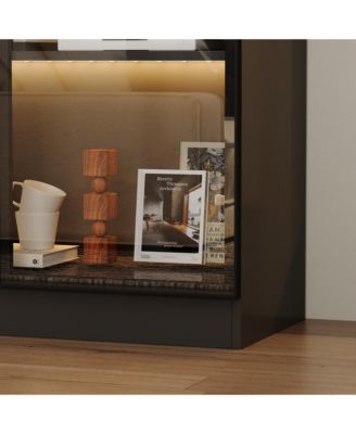 Display Cabinet with 4 Glass Doors and Lights, 5-Tier Storage Shelves,  Bookcases and Shelves