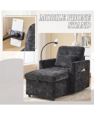 Stylish Chenille Single Recliner Lounge Chair with Storage, Phone Holder and Side Pockets, Ideal Leisure Sofa for Bedroom and Living Room