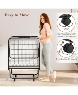 Cot Size Folding Bed Frame with Memory Foam Mattress and Metal Frame