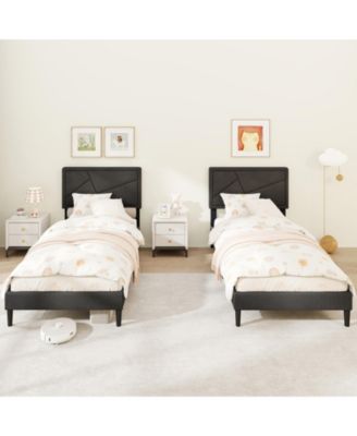 Twin Size Upholstered Platform Bed Frame with High Headboard