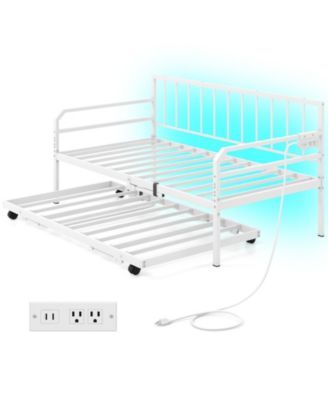 Adjustable Metal Twin Size Daybed with Charging Station and LED Light