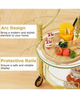 Three Tier Rolling Bar Serving Cart with Mirrored Shelves