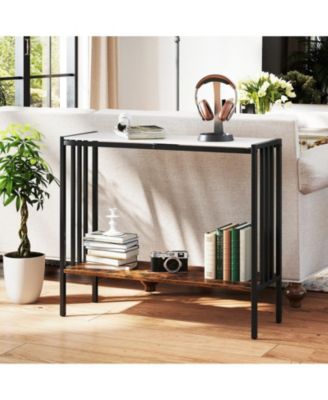 36 in Industrial Console Table with Sintered Stone Top and Metal Frame