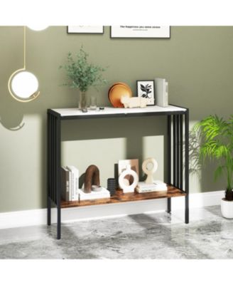 36 in Industrial Console Table with Sintered Stone Top and Metal Frame