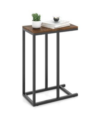 C-Shaped Sofa Side Table with Heavy-Duty Metal Frame, 18 x 10 x 25 in