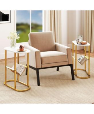 23 in Industrial 2-Tier Oval Side Table with Mesh Storage Shelf