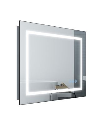 Large 48x36 Inch LED Mirror for Bathroom Gradient Front and Backlit 3 Colors Dimmable IP54 Anti Fog Wall Mounted Lighted Mirror Only