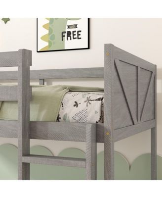 Twin over Twin Floor Bunk Bed with Panelled Headboard and Footboard