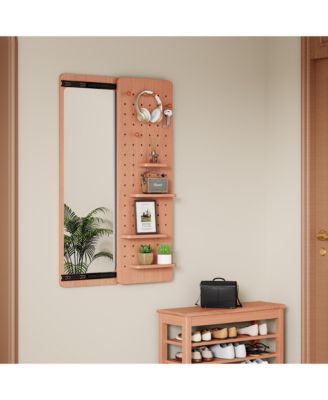 Full Body Wall Mounted Mirror with Shelf and Hook 47.6 x 15.7 Inch Multifunctional Design Panel for Bedroom Living Room Entryway