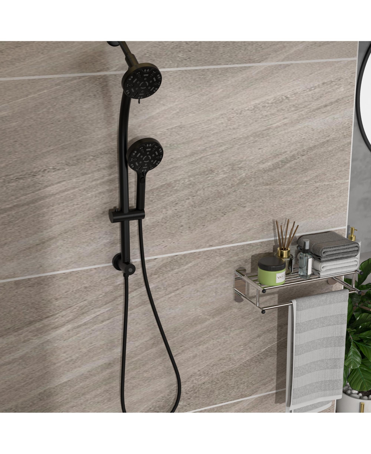 Busdays Multi Function Dual Shower Head System with 4.7 Inch Rain Showerhead 8 Function Hand Shower Adjustable Slide Bar Matte Black