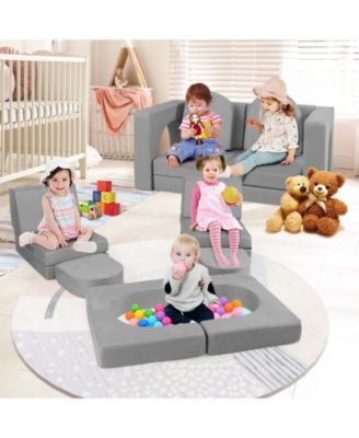 8 Piece Modular Kids Play Couch with Soft Fabric Upholstery
