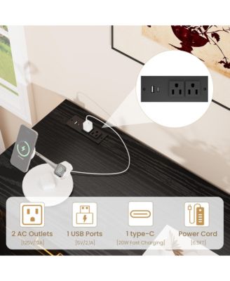 Farmhouse Drawer Dresser with Charging Station and LED Lights, Slim Wooden Bedroom Dresser