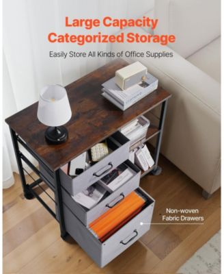 Metal File Cabinet, 3 Fabric Drawers, Wooden Vertical Filing Storage