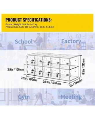 Cell Phone Storage Locker, 10 Slots, Acrylic Wall-Mounted Cabinet with Locks