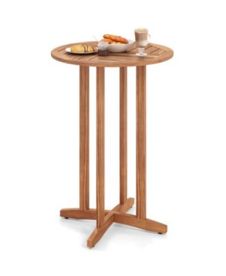 39 in Acacia Wood Round Outdoor Bar Table with Slatted Top