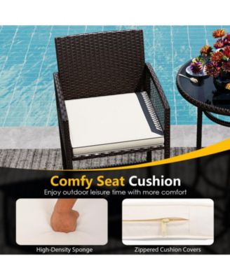 3-Piece Wicker Outdoor Bar Set with Round Tempered Glass Table and Armchairs