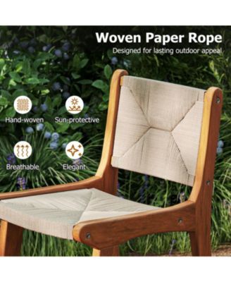 Woven Paper Rope Counter Height Outdoor Bar Stool with Teak Wood Frame