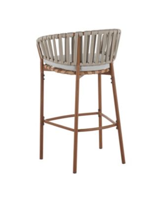 Lodi Outdoor Metal Rope Barstool with Cushion, Patio Bar Chair Set of 2