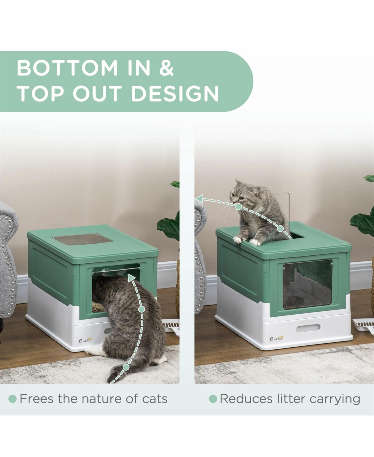 Zeus and Ruta Enclosed Cat Litter Box Front Entry Top Exit Plastic