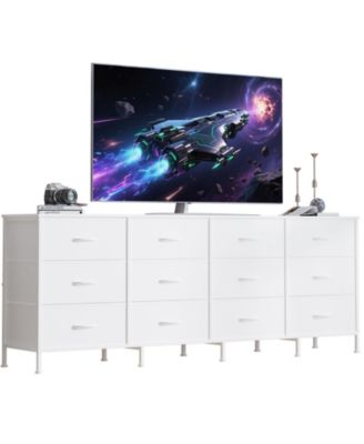 TV Stand 70 Inch Entertainment Center with 12 Fabric Drawers, Charging Station, Supports Up to 80 Inch TV